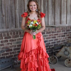 Elegant Red Ruffled Gown